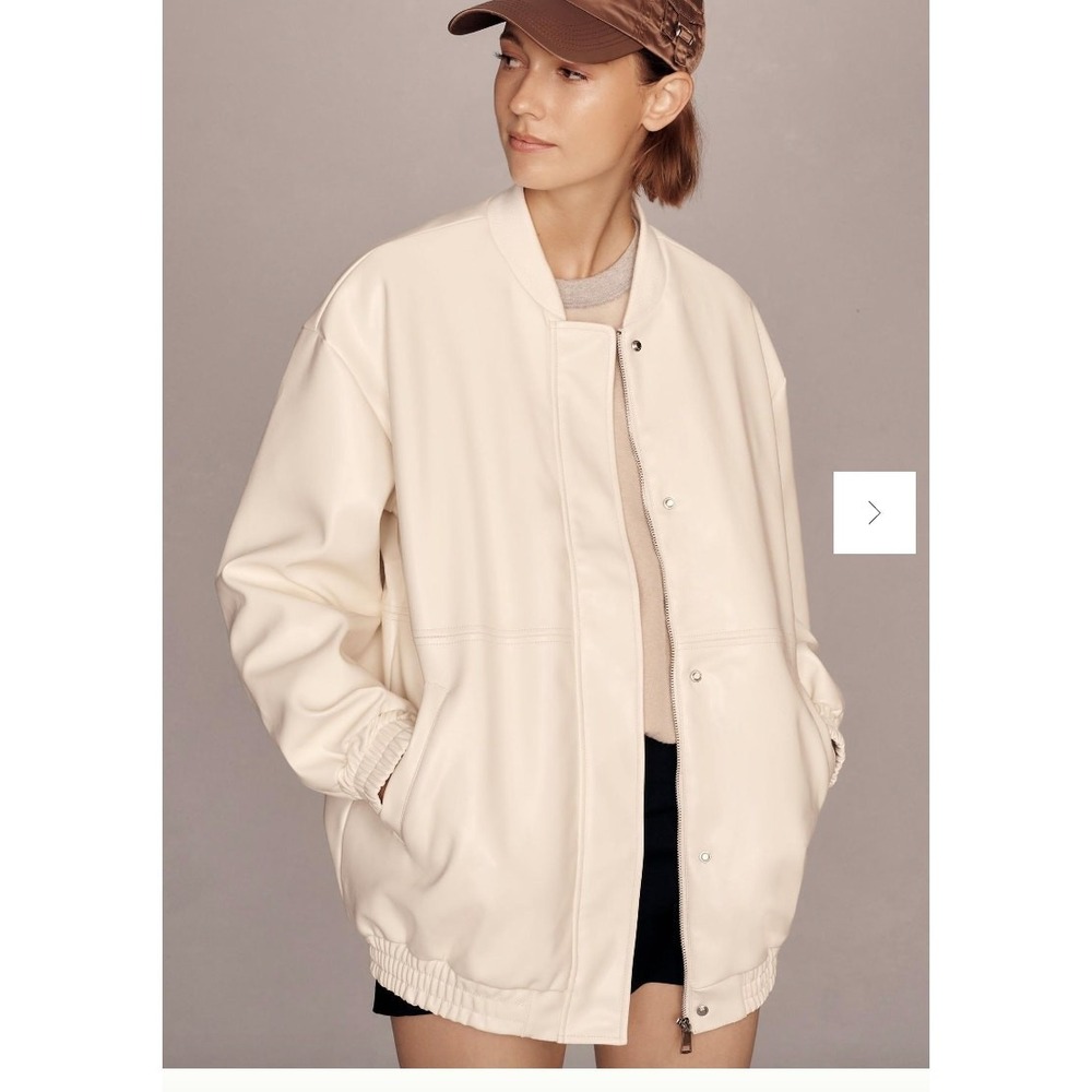 Maeve Jacket Women Large Ivory Faux Leather Marbled Bomber Oversized Trendy